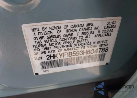 2003 Honda Pilot Ex-L from USA, damaged, VIN 2HKYF18593H604788